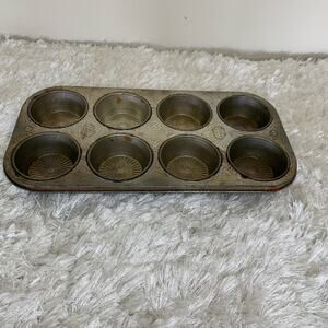 Vintage EKCO USA Ovenex Muffin Tin 8 Cup Cupcake Baking Pan StarBurst N 80 8